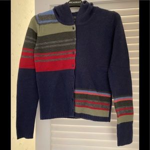 BCBG MaxAzria Colorblock Striped 100% Cashmere Cardigan Soft Blue Sweater